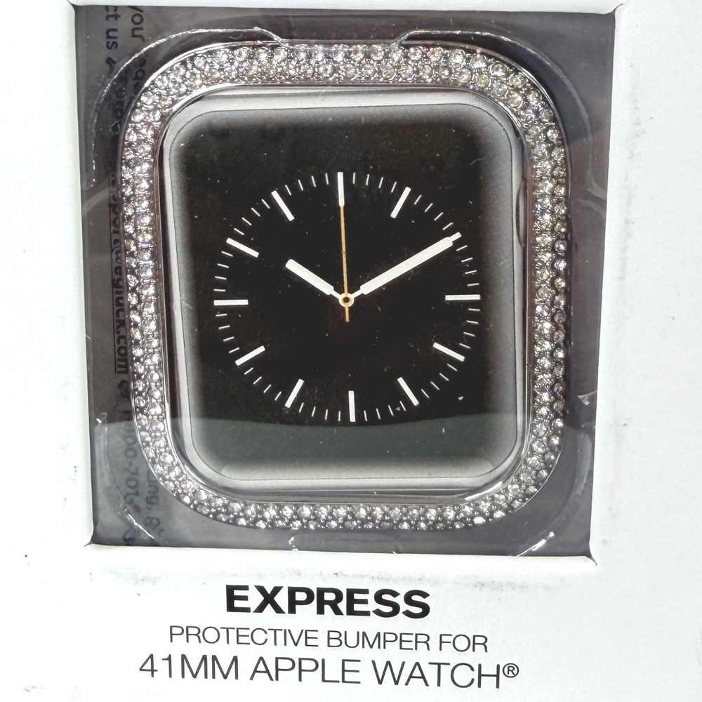 Express Protective Bumper Women 41mm Silver Rhinestone Apple Watch Case New